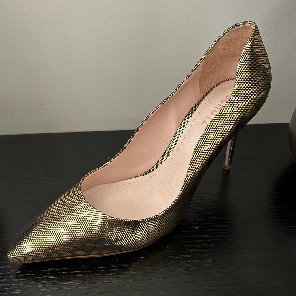 SCHUTZ Analira Women's Gold Metallic Slip On Leather Pumps Size 9